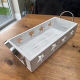 Whitewashed wooden Star Tray with handles - Large