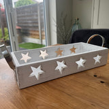 Whitewashed wooden Star Tray with handles - Large