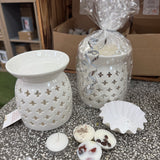 Gift Set - White Ceramic Wax Burner with Cross cut out design