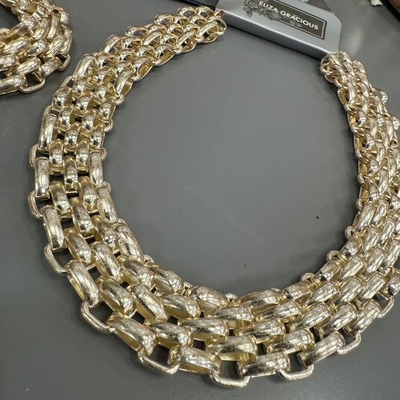 Eliza Gracious quality affordable design led branded costume jewellery

Mesh Link Short Necklace in Burnished Pale Gold 