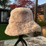 Faux Fur Bucket Hat - Stone