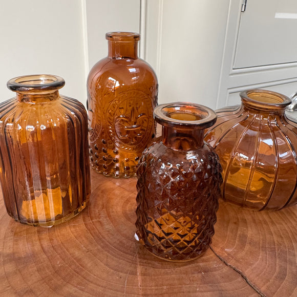 Brown Bottle Glass Bud Vase Collection - 4 Styles
