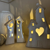Stone Glazed Ceramic Light up Houses - 2 sizes