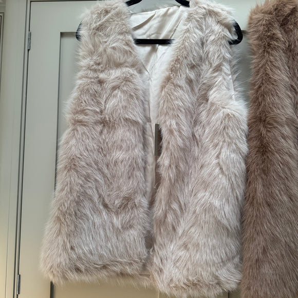 Faux Fur Long Gilet - Stone