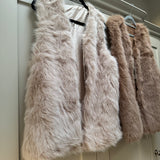Faux Fur Long Gilet - Cappuccino