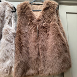 Faux Fur Long Gilet - Cappuccino