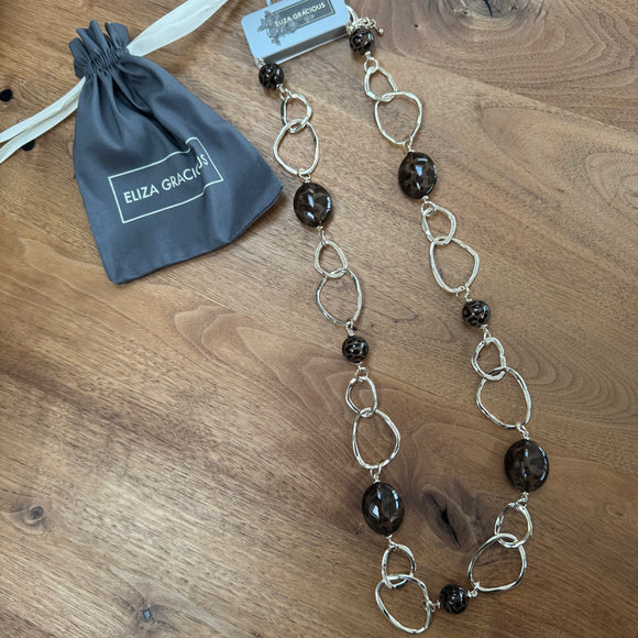 Eliza Gracious - Tiger Eye effect mixed beads & twin links necklace