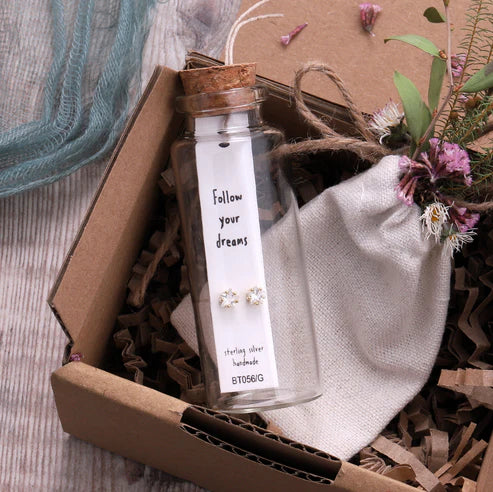 Message In A Bottle Crystal Star Earrings - 'Follow your Dreams'