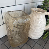 Light Brown Dimpled Square Glass Vase H20 x D11cm