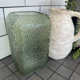 Vintage Green Dimpled Square Glass Vase H20cm x D11cm