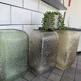 Dimpled Square H20cm Glass Vase - Light Brown