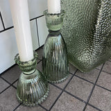 Vintage Green Glass Candle Holder - 2 sizes