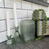 Vintage Green Glass Candle Holder - 2 sizes