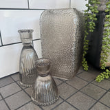 Smokey Brown / Grey Dimpled Square Glass Vase H20cm x D11cm
