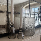 Smokey Brown / Grey Glass ribbed Tapered Candleholder
Available in 2 sizes - Small H9cm &amp; Medium H15cm