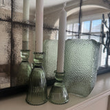 Dimpled Square H20cm Glass Vase - Vintage Green