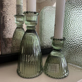 Vintage Green Glass Candle Holder - 2 sizes