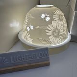Light Glow - Home; supply the best designs &amp; the highest quality products
White Ceramic&nbsp;Lithophane Dome H8cm T-Light Candle Holder&nbsp;
Design - Daisies