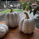 Neutral glazed Pumpkin with oversized leaves - Tall 2 sizes