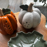 Neutral Ceramic LED Pumpkin with open flower detail