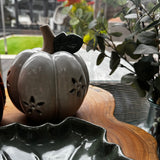 Neutral Ceramic LED Pumpkin with open flower detail