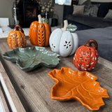 Neutral Ceramic LED Pumpkin with open flower detail