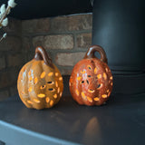 Small glazed pumpkin t-light holders - 2 colours