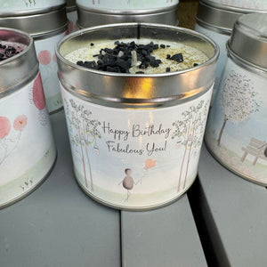 New to the collection are these quotable tin candles that compliment the Pebble picture range perfectly
Burn Time 50 hours
Fragrance - Classic Cotton topped with pink heart &amp; sprinkles of glitter
Quote reads - 'Happy Birthday Fabulous You'