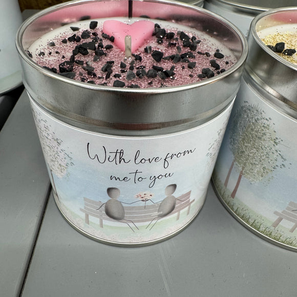 New to the collection are these quotable tin candles that compliment the Pebble picture range perfectly
Burn Time 50 hours 
Fragrance - Classic Cotton
Quote reads - 'With Love from me to you'