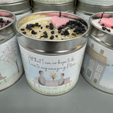 New to the collection are these quotable tin candles that compliment the Pebble picture range perfectly
Burn Time 50 hours
Fragrance - Classic Cotton topped with pink heart &amp; sprinkles of glitter
Quote reads - 'All that I am or hope to be I owe to my amazing mum'