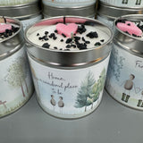 New to the collection are these quotable tin candles that compliment the Pebble picture range perfectly
Burn Time - 50 hours
Fragrance - Classic Cotton topped with a pink heart &amp; glitter detail
Quote reads - 'Home is a wonderful place to be'