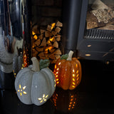 Neutral Ceramic LED Pumpkin with open flower detail