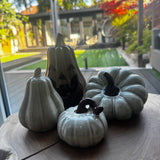 Ceramic Beige textured squashed Pumpkin Decoration