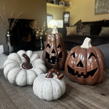 Ceramic Beige textured squashed Pumpkin Decoration