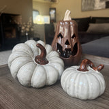Ceramic Beige textured squashed Pumpkin Decoration