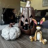Sitting Ruth Rabbit Figure wearing a Witches hat H11cm