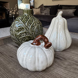 Ceramic Small Beige Textured Pumpkin Decoration with a twisted brown stalk 8.5cm