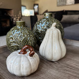 Ceramic Small Beige Textured Pumpkin Decoration with a twisted brown stalk 8.5cm