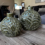 Dark Green Glazed Leaf Vases - 2 sizes