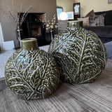 Dark Green Glazed Leaf Vases - 2 sizes