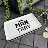 White Ceramic Small 16.5x10cm Dish with a quote in black text &amp; image of a moustache;
'Man Tray'