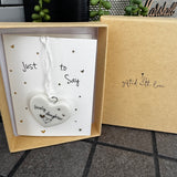 Belly Button Designs - Unique British Brand

Signature Collection - Gifted with love
Mini white Porcelain Heart decoration on card 'Just to say' &amp; Gift boxed 10cm
Quote - Lovely daughter