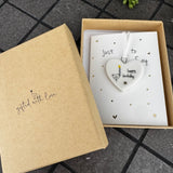 Belly Button Designs - Unique British Brand

Signature Collection - Gifted with love
Mini white Porcelain Heart decoration on card 'Just to say' &amp; Gift boxed 10cm
Quote - Happy Birthday