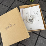 Belly Button Designs - Unique British Brand

Signature Collection - Gifted with love
Mini white Porcelain Heart decoration on card 'Just to say' &amp; Gift boxed 10cm
Quote - Lovely Friend