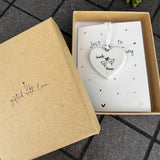 Belly Button Designs - Unique British Brand

Signature Collection - Gifted with love
Mini white Porcelain Heart decoration on card 'Just to say' &amp; Gift boxed 10cm
Quote - Friends Forever