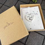 Signature Collection - Gifted with love
Mini white Porcelain Heart decoration on card 'Just to say' &amp; Gift boxed 10cm
Quote - Lovely Grandma