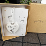 Signature Collection - Gifted with love
Mini white Porcelain Heart decoration on card 'Just to say' &amp; Gift boxed 10cm
Quote - Lovely Grandma