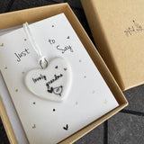 Signature Collection - Gifted with love
Mini white Porcelain Heart decoration on card 'Just to say' &amp; Gift boxed 10cm
Quote - Lovely Grandma