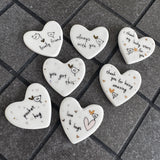 Belly Button Designs - Unique British Brand

Signature Collection decorated with bird motif - Gifted with love

Porcelain slim 3.4cm white glazed Heart shaped sentiment tokens
lovely friend (STKN10)
thank you for being amazing (STKN22)
I thank my lucky stars for you (STKN19)
you got this (STKN13)
pocket hug (STKN07)
love &amp; hugs (STKN20)
always with you (STKN11)