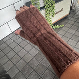 Fingerless Long Cable Knit Glove - Chocolate